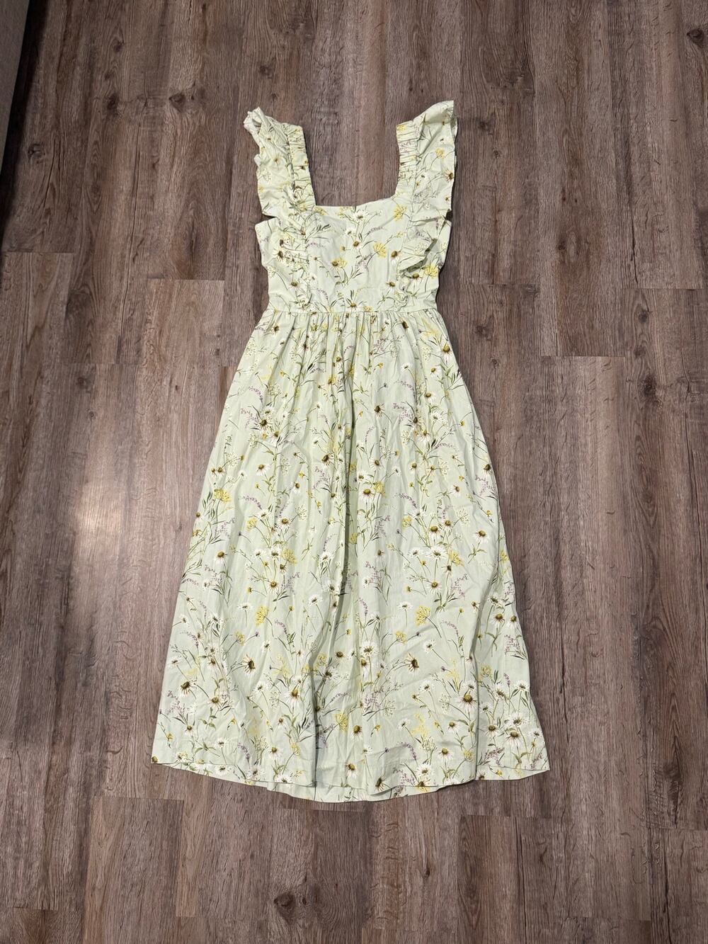 H&M Women’s Conscious Wildflower Floral Print Cotton Midi Dress Size XS